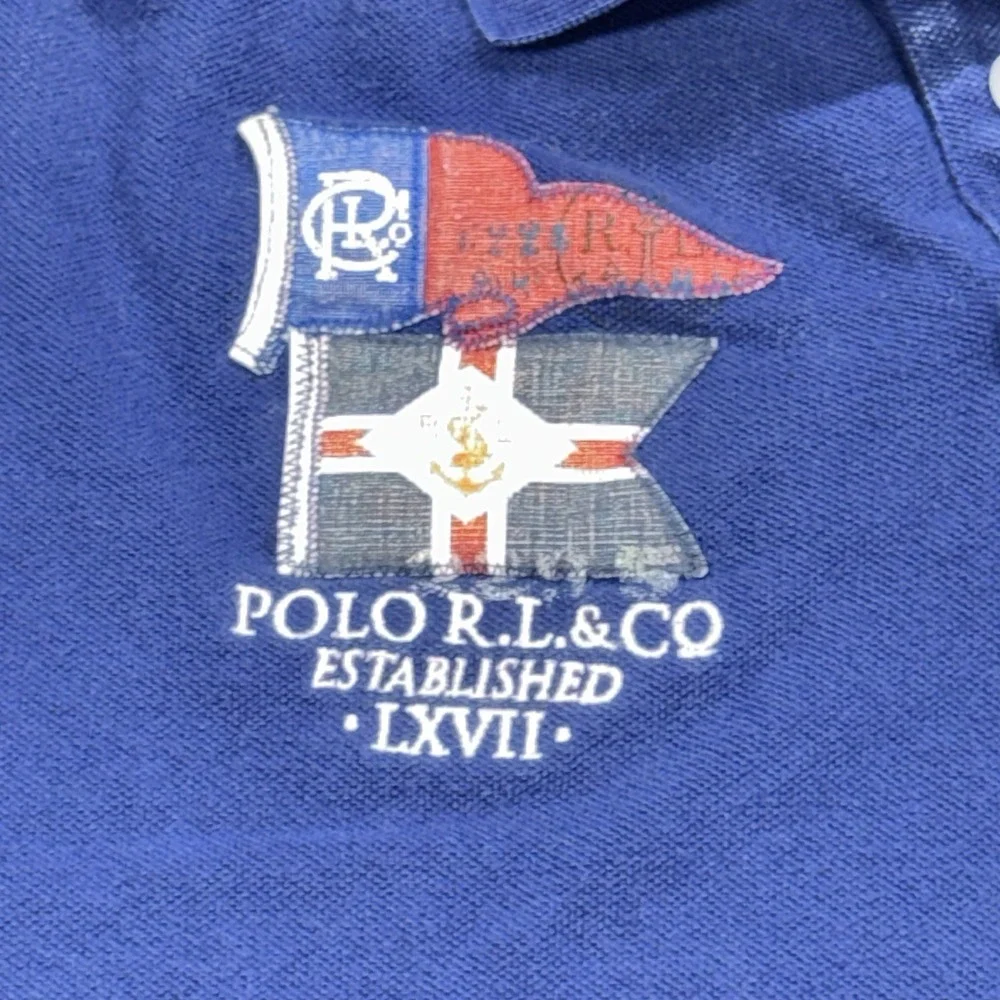 Polo Ralph Lauren XL Polo Shirt Mens Blue Custom Fit Nautical‎ Crest Flag Pony